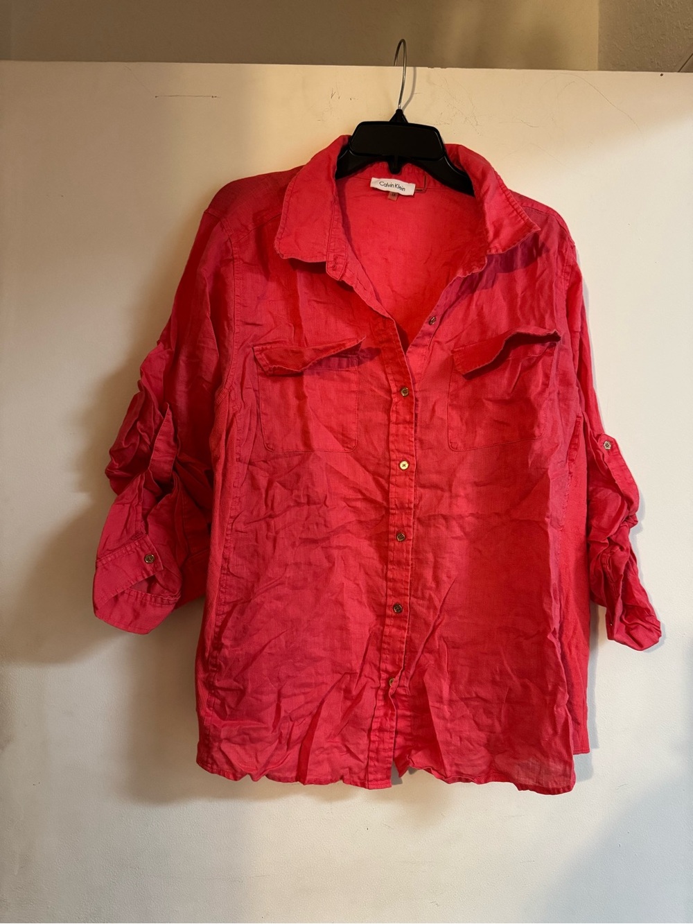 Calvin Klein Women's Button-Down Coral-Red Shirt